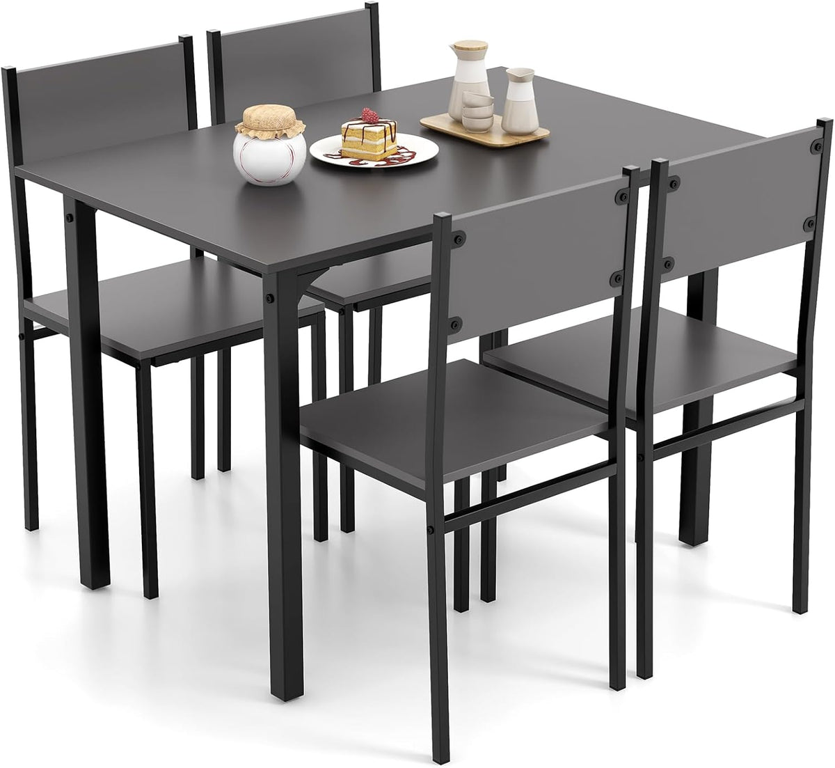 GIANTEX Dining Table Set for 4, 5-Piece Modern Kitchen Table and Chairs with Metal Frame & Adjustable Foot Pads, Space Saving Wood Dinette Set for Small Space, Breakfast Nook, Apartment (Grey)