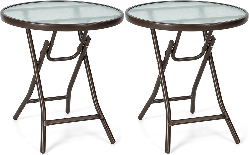 Tangkula Patio Bistro Table, 18" Round Side Table with Tempered Glass Ta...