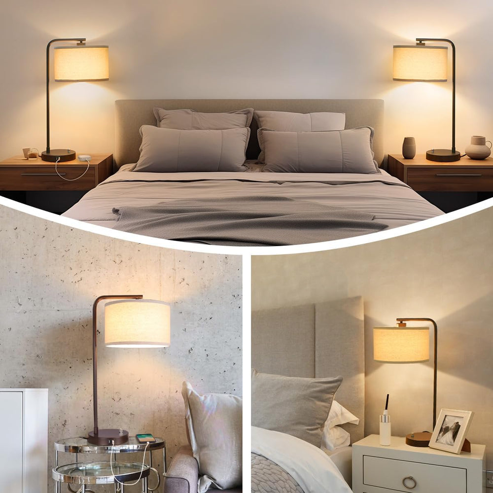 Tall Table Lamps Set of 2, Fully Dimmable Bedside Lamp with USB C+A Ports