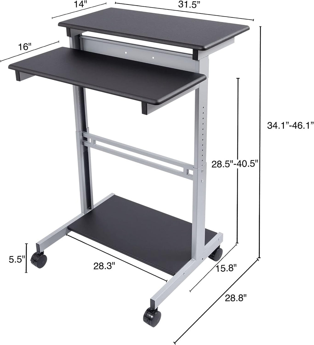 S STAND UP DESK STORE Rolling Adjustable Height Two Tier Standing Desk Comput...