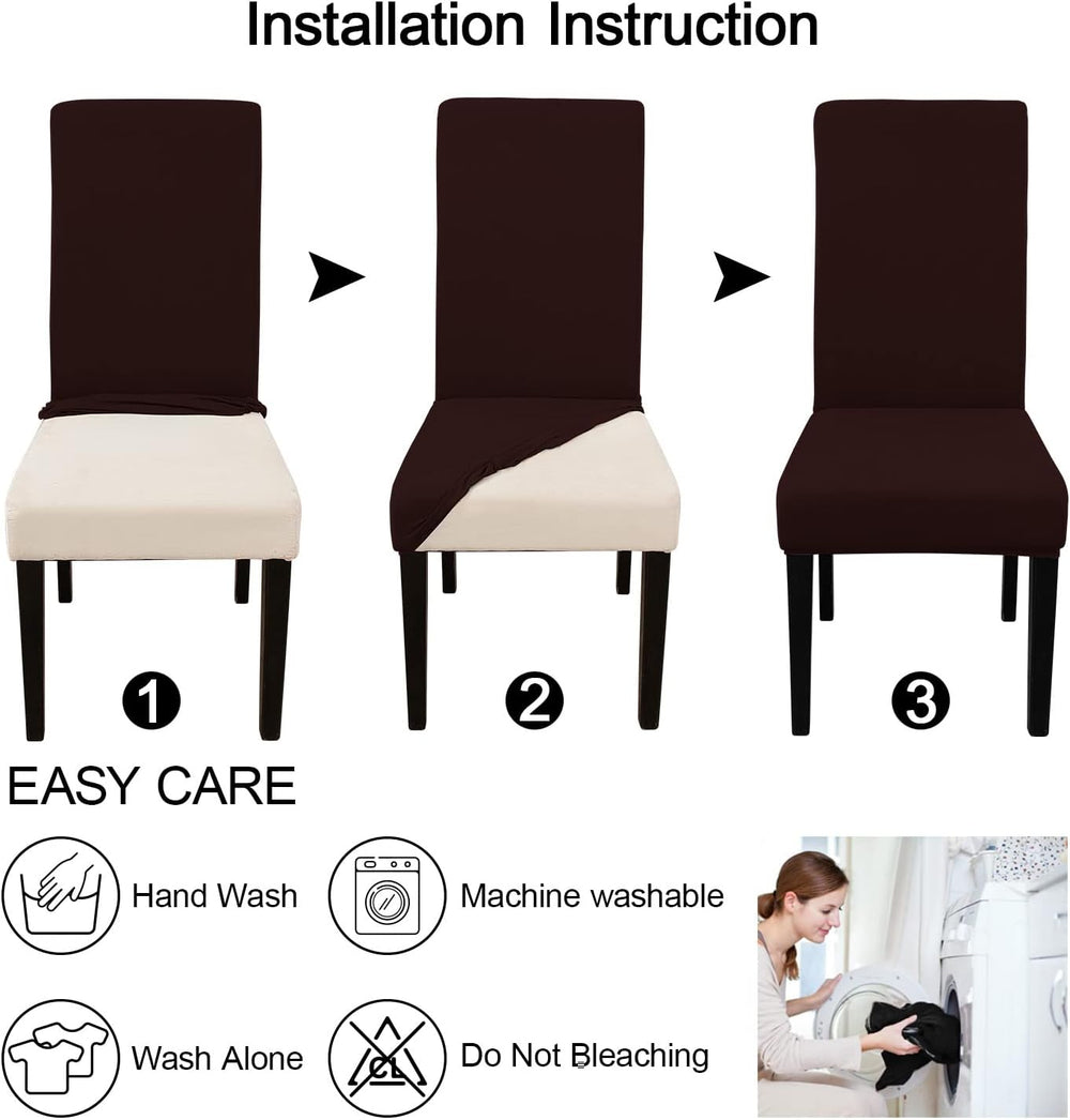 JQinHome Dining Room Chair Covers Set of 8, High Stretch Chair Slipcover Remo...