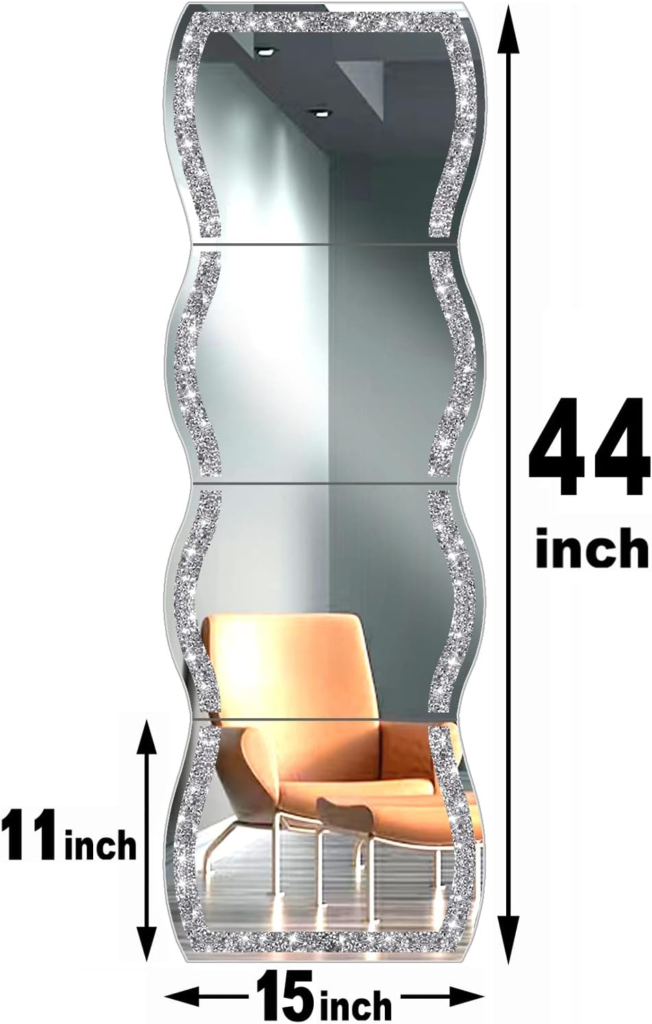ZOLAPI Wave Pattern Crushed Diamond Body Mirror Set - 4pcs 11x15 inch Dressin...