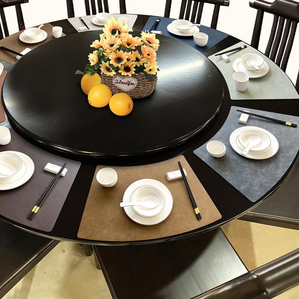 Leather Round Table Washable Placemats, Thick Faux Leather Heat Resistant Wed...
