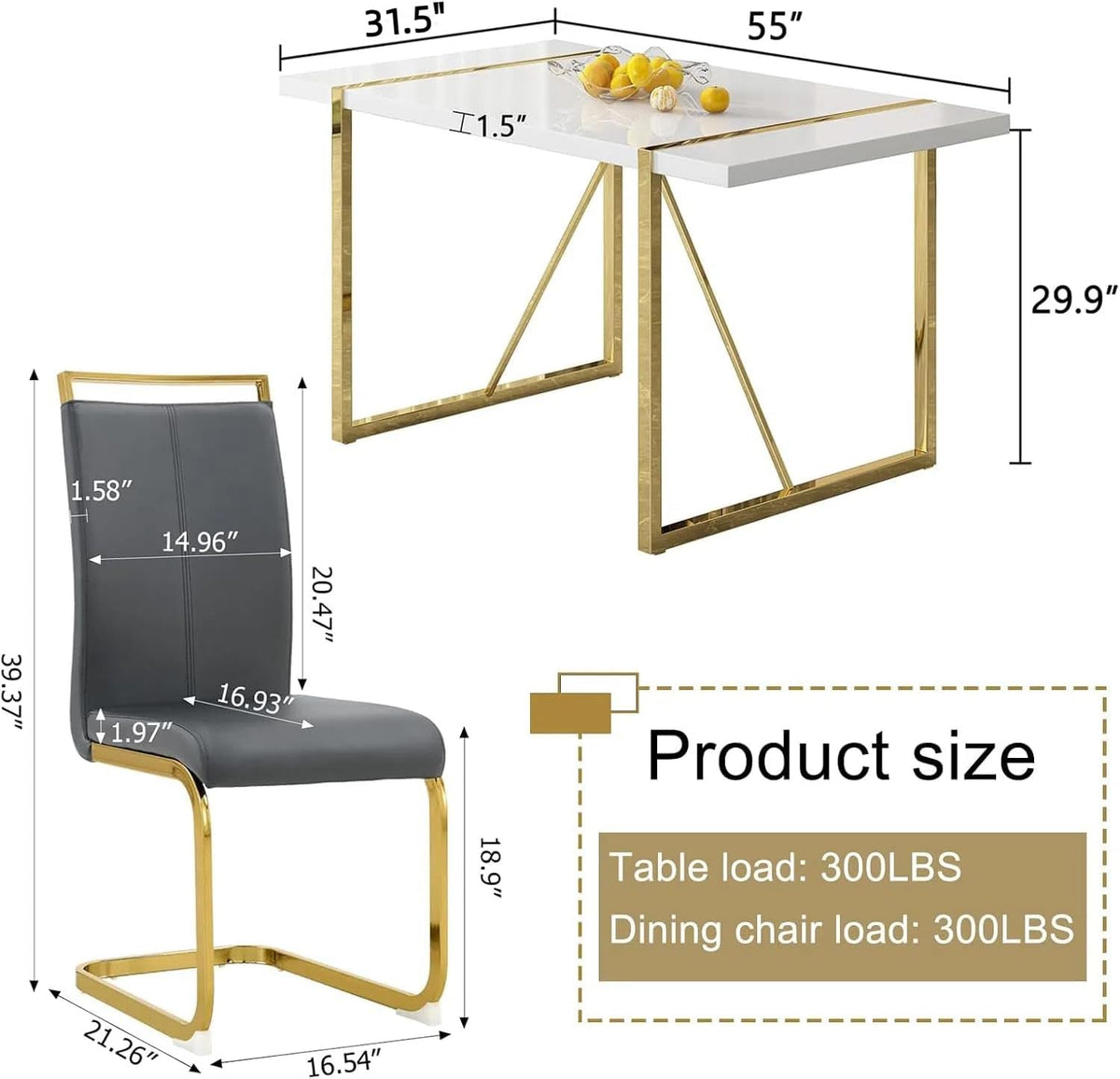 modern dining table set for 4, 55'' dining, close-up detail