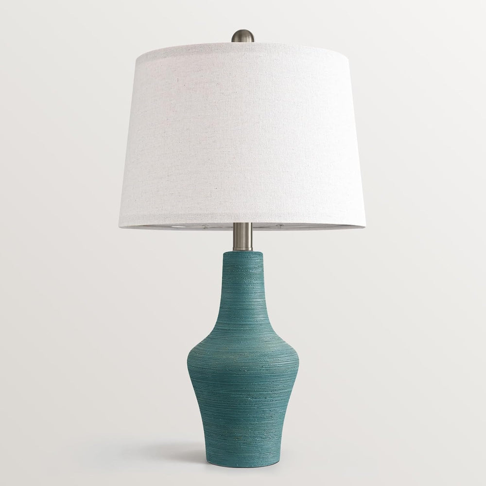 23" Farmhouse Ceramic Table Lamp Modern Bedside Lamps Matte Teal