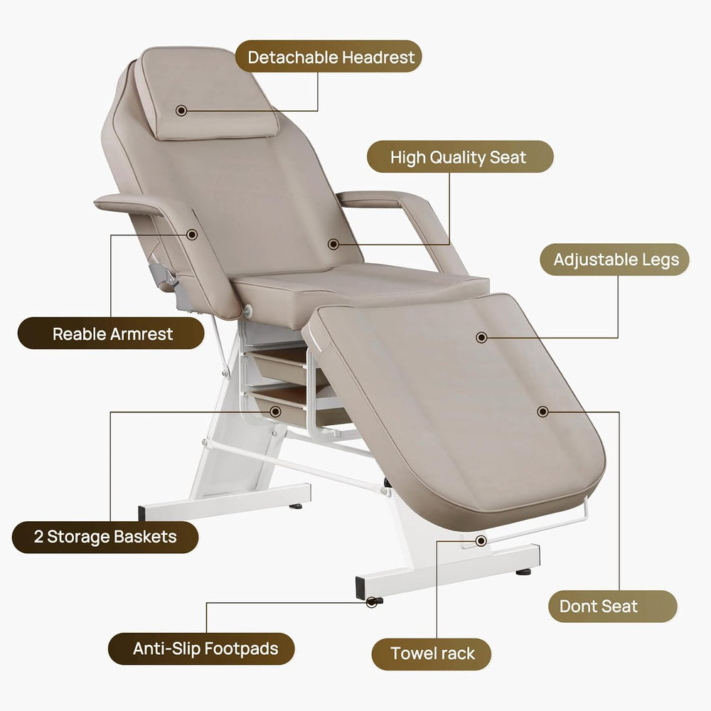 Facial Chair 73inch Adjustable Tattoo Chair with Stool Gray