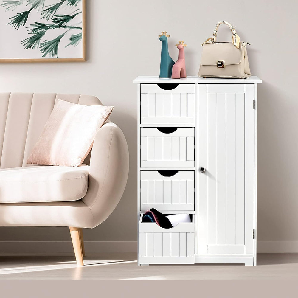 Bonnlo Small Storage Cabinet Wooden Bathroom Floor Cabinet Small Space Furnit...