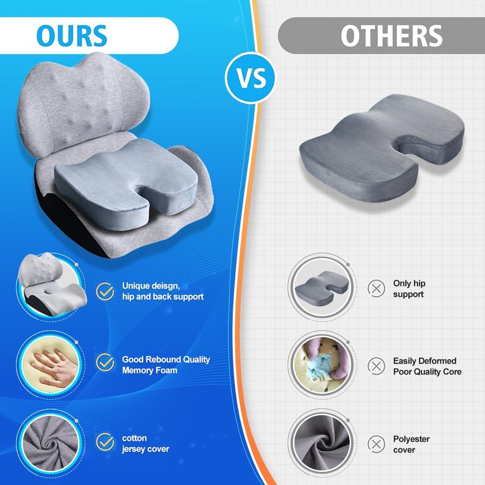 Seat Cushion for Office Chair, Ergonomic Cushion with Lumbar Support Pillow