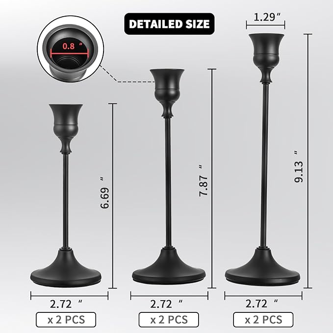 CHILL RECIPE Black Candlestick Holder Tall Taper Candle Holder for Home Decor Table Centerpiece Party Festival Decorations Halloween Decoration (2 Set 6Pcs)