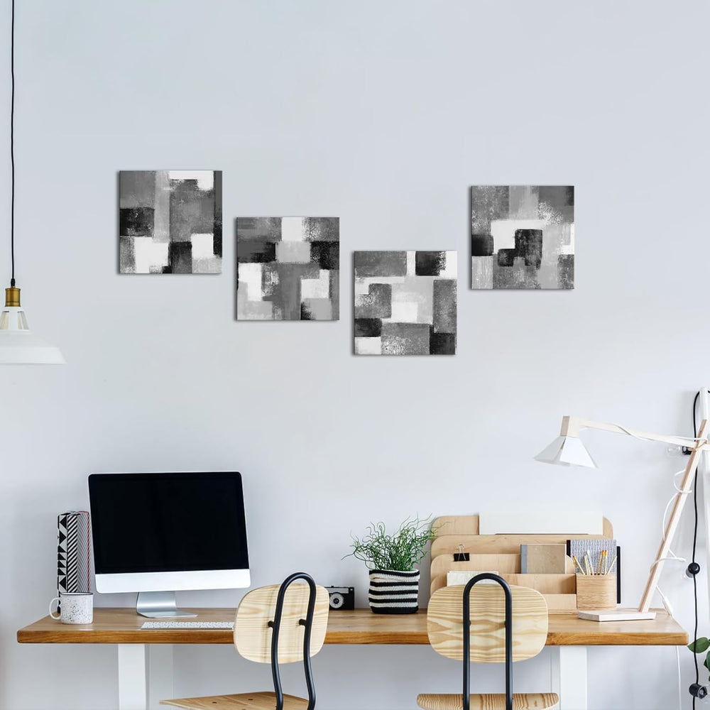 LoveHouse Black and Gray Abstract Bathroom Decor Geometric Wall Art
