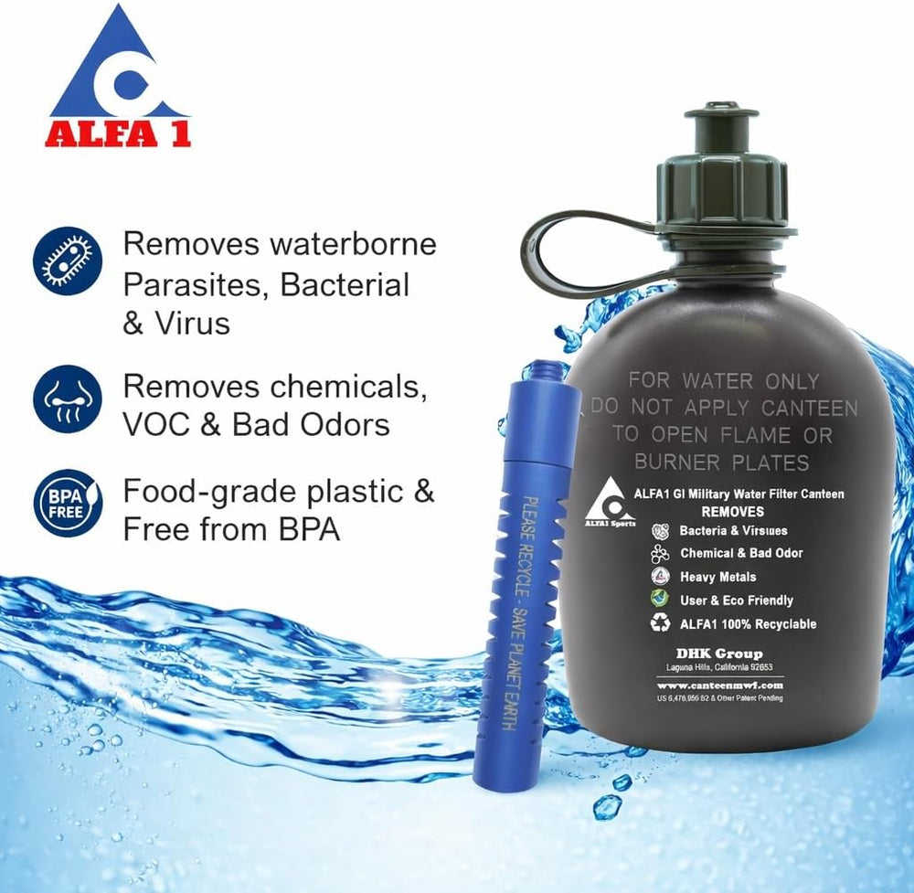 ALFA1 OD GI Military Water Filter Canteen w/Cap, Filter, & Body