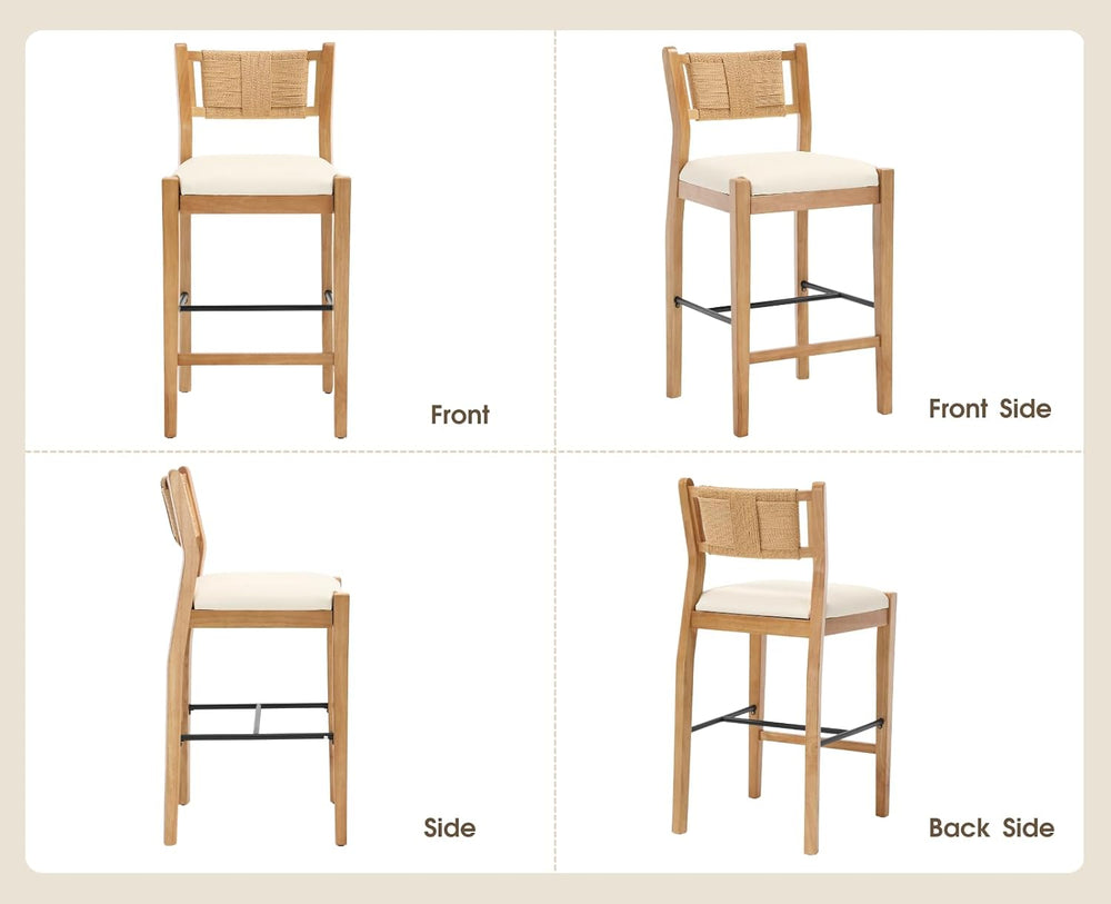 CIMOTA Rattan Counter Height Bar Stools Set of 2, 26" Farmhouse Barstool...