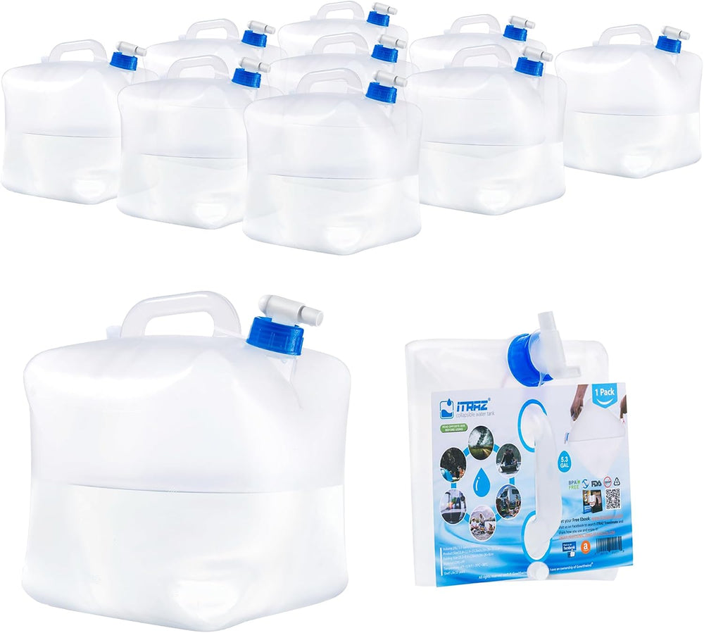 Collapsible Water Storage Container with Spigot, 10-Pack 5.3 Gallon