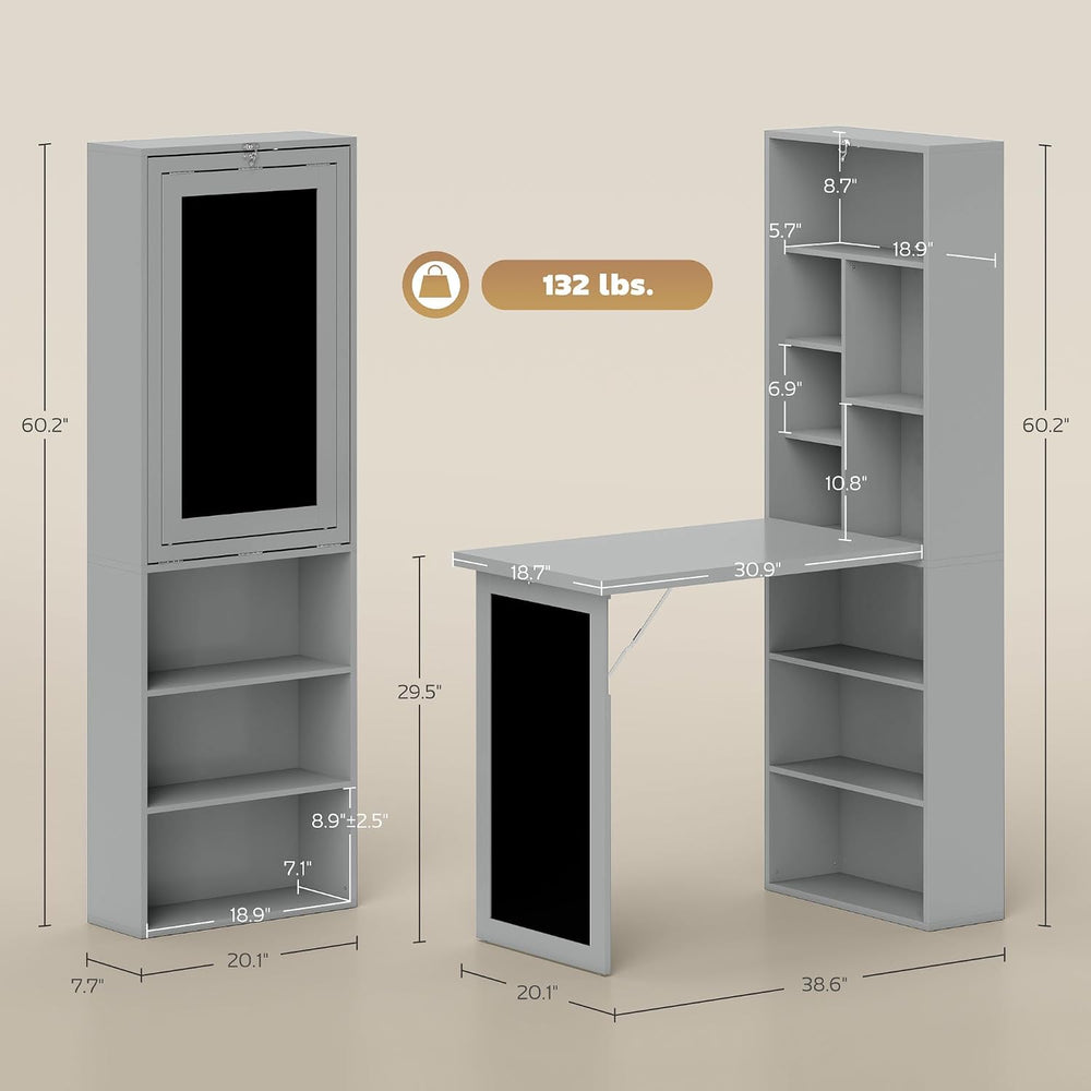 HOMCOM Foldable Desk Wall Mounted Convertible Table for Small Spaces, Gray