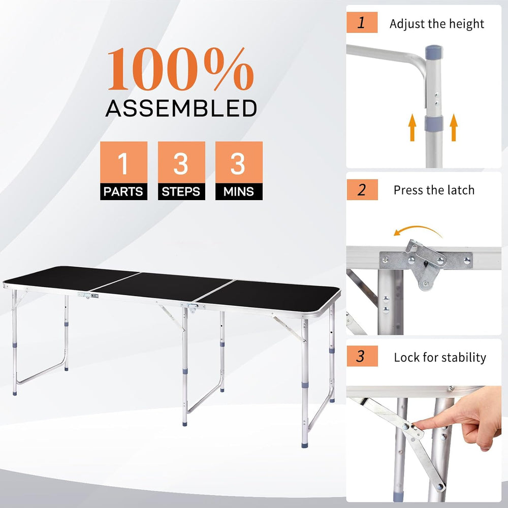 6.0 Ft Folding Portable Camping Table Black