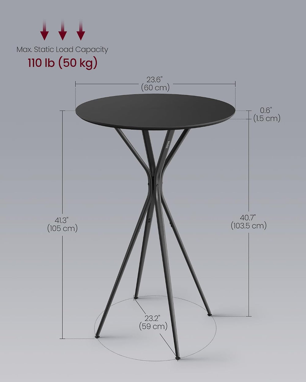 VASAGLE Set of 2 Bar Table, Round Cocktail Table, Metal Frame