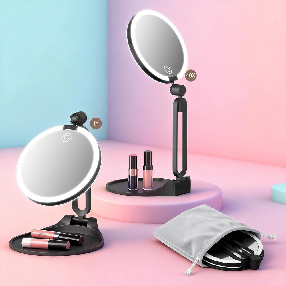 Travel Magnifying Makeup Mirror with Lights, Double Sided 40X/1X, 6inch