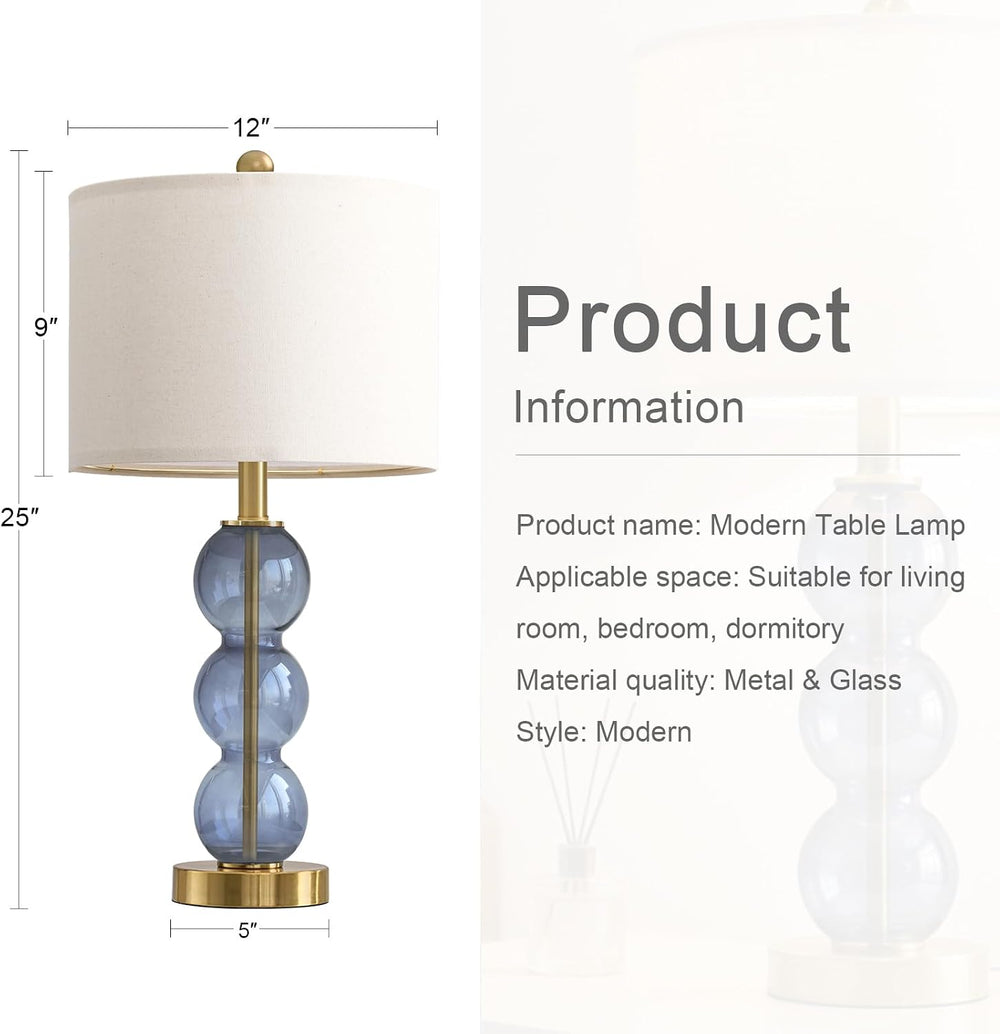 Oneach 25" Blue Table Lamps for Living Room, Glass Modern Table Lamp Set...