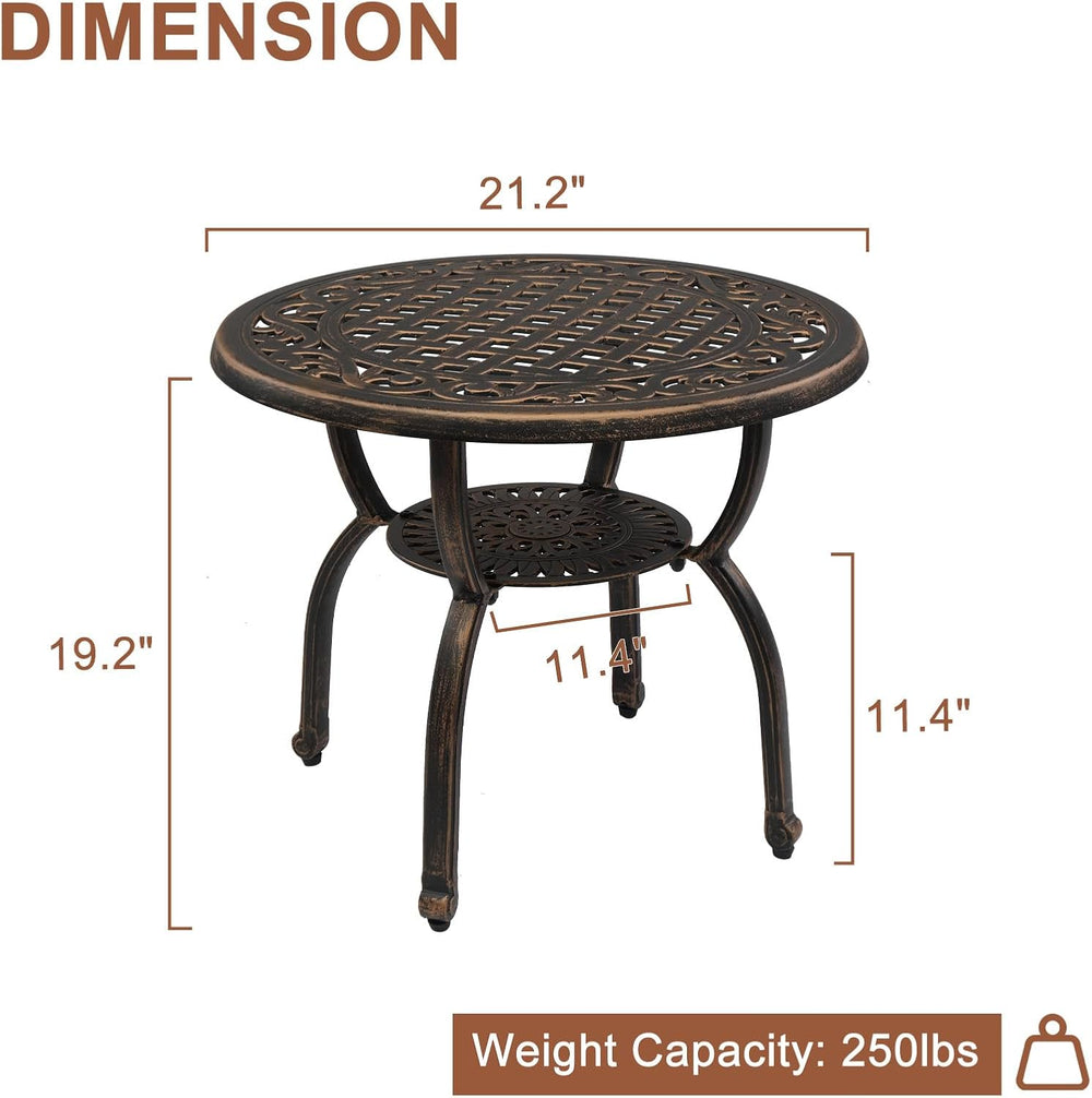 VINGLI 22" Cast Aluminum Outdoor Side Table, All Weather Patio SideTable...