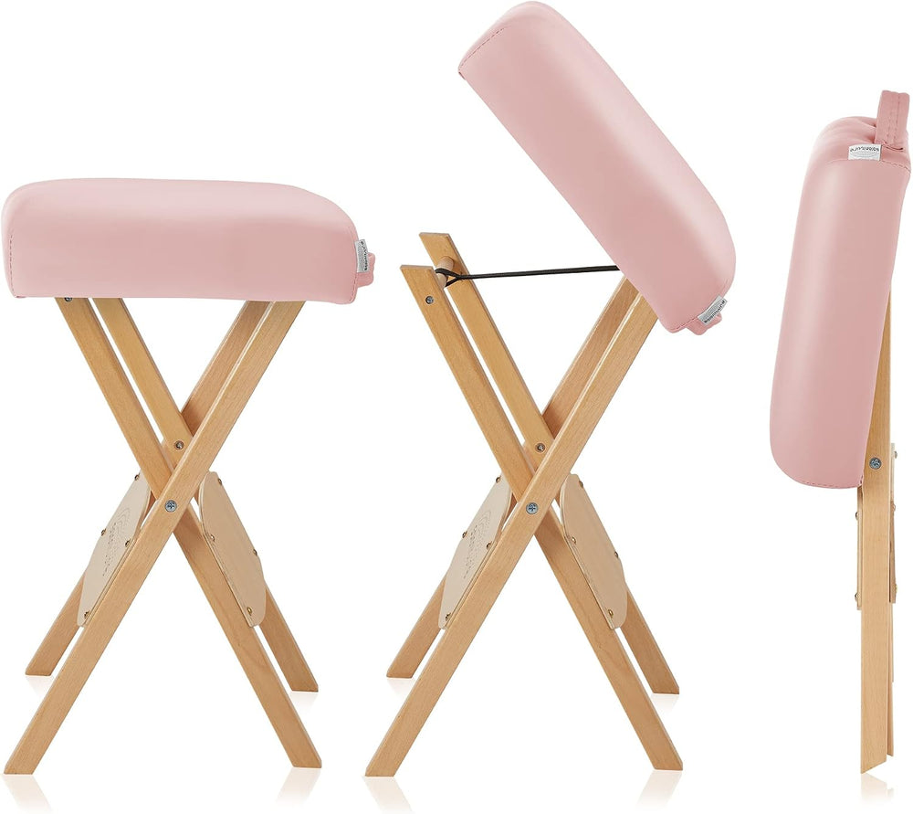 Saloniture Wood Folding Massage Stool with Carrying Case, Pink