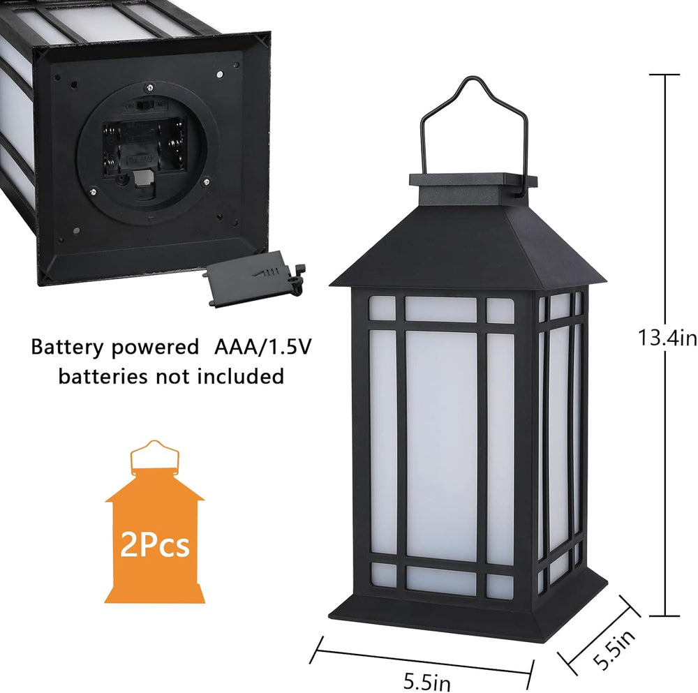 Bdor 13 Inch Outdoor Decorative Lanterns with LED Candle Timer 2 Pack Black