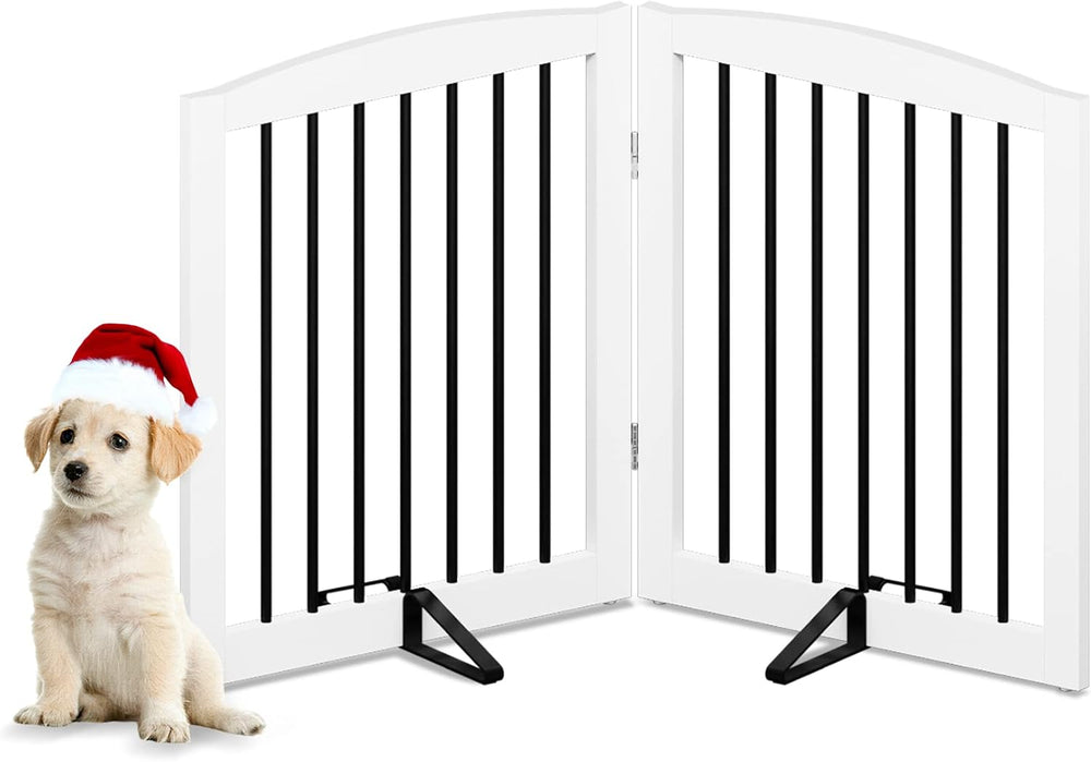 PUPETPO Freestanding Pet Gate for Dogs, Foldable Wooden Dog Gate for House, I...