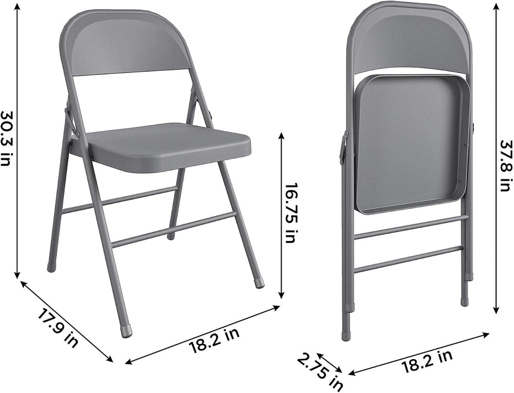 COSCO All-Steel Metal Folding Chair, Full-Sized, Double Braced Gray, 4-Pack