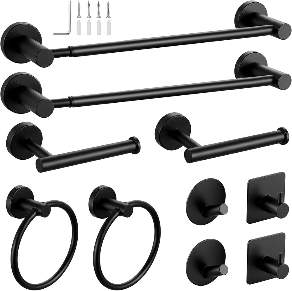 Tudoccy 10-Piece Matte Black Bathroom Hardware Set, Adjustable Bar