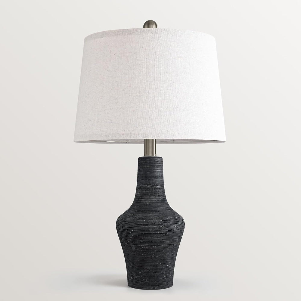 23" Farmhouse Ceramic Table Lamp Modern Bedside Lamps Matte Black