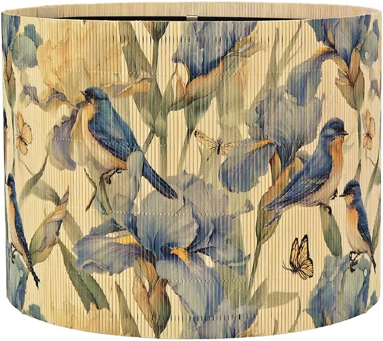Rustic lamp shade Floral Bird Butterfly Pattern bamboo material11.8x9Inch
