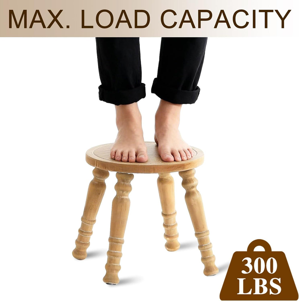 Small Wooden Stool, 100% Solid Wood Plant Stool, Round Small Stool