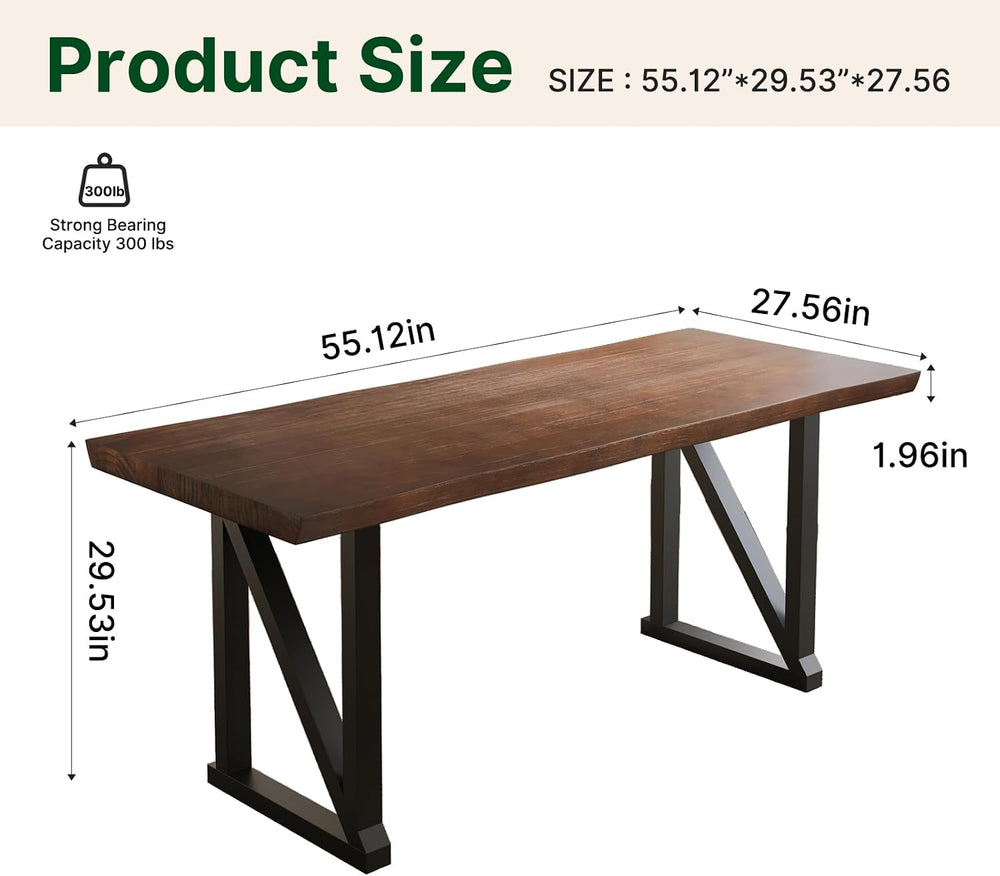Solid Wood and Metal Modern Industrial 56 inch Wide Home Office Desk, Writing...