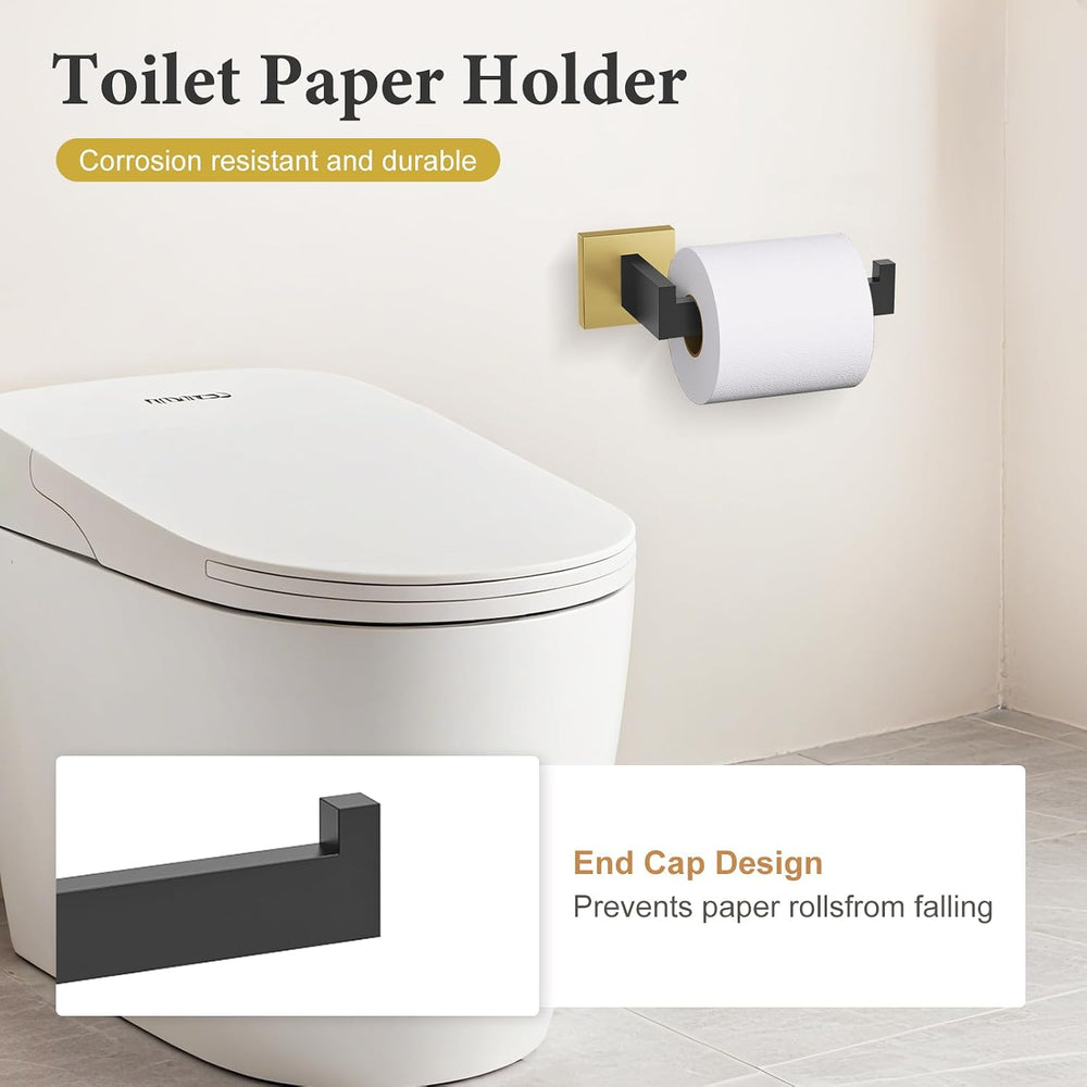 TURS Bathroom Accessory Set Black and Gold Towel Ring Set Stainless Steel Toi...