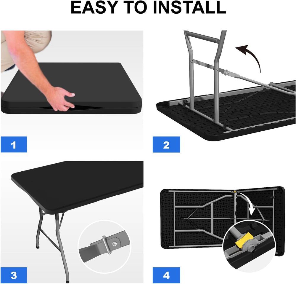 6FT Folding Tables for Camping Party Picnic, Dinning, School, Black