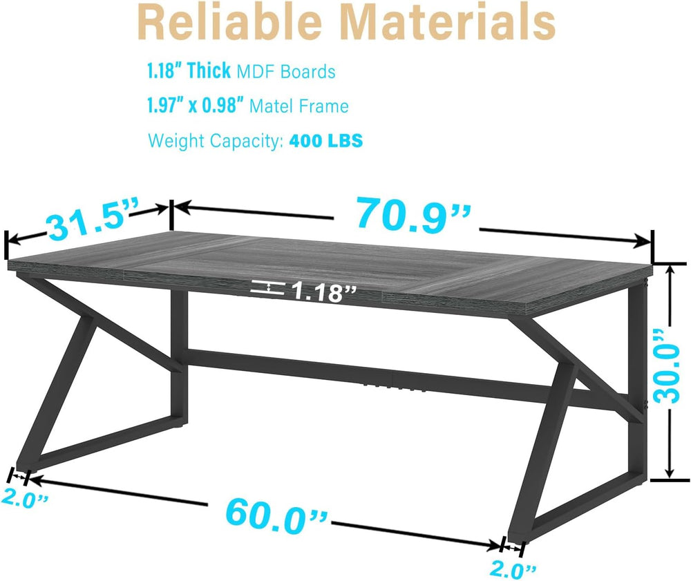 HSH 70" Extra Long Computer Desk, Industrial Gray Wood Home Office Desk