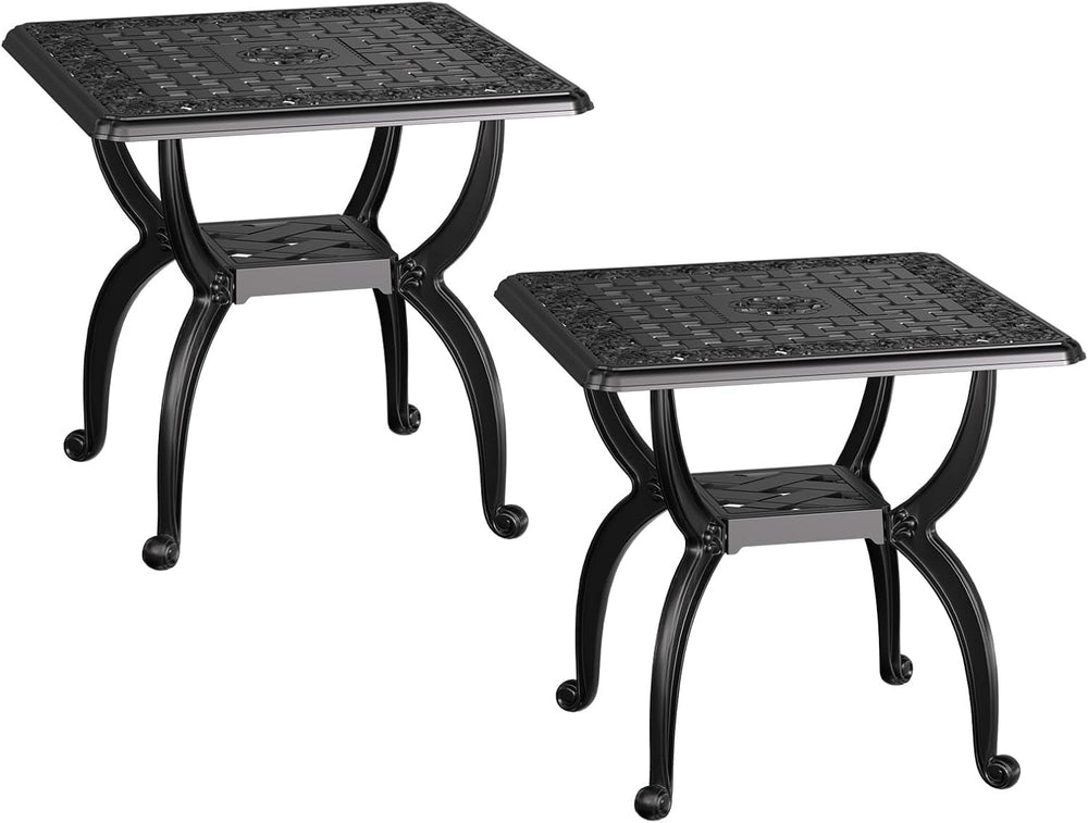 Square Outdoor Coffee Table Set of 2, Cast Aluminum Side Table with Storage,I...
