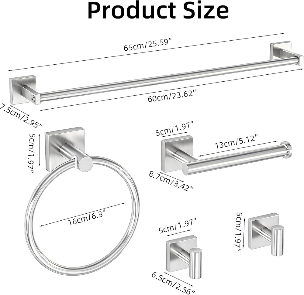 5 Pieces Bathroom Hardware Accessories Set, Towel Bar Set, Brushed Nickel