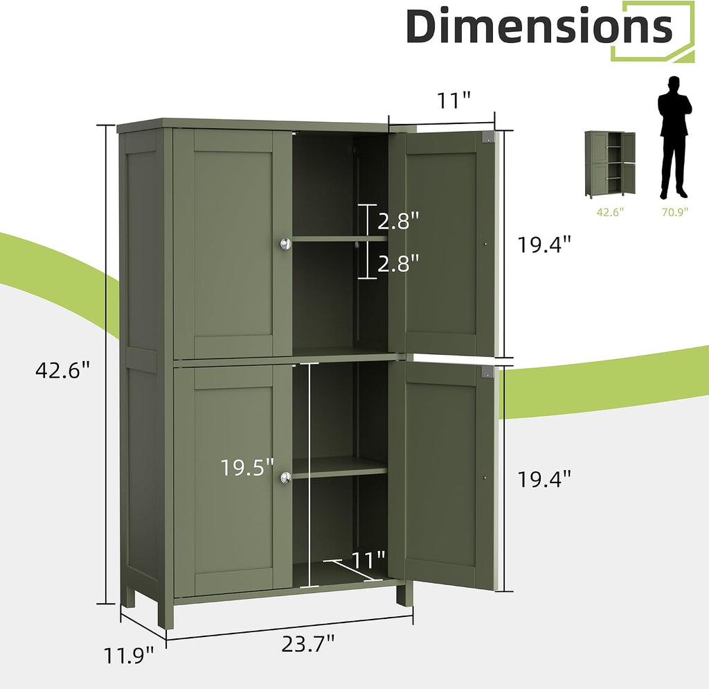Vongrasig 43" Bathroom Storage Cabinet, Floor Cabinet with Doors, Green