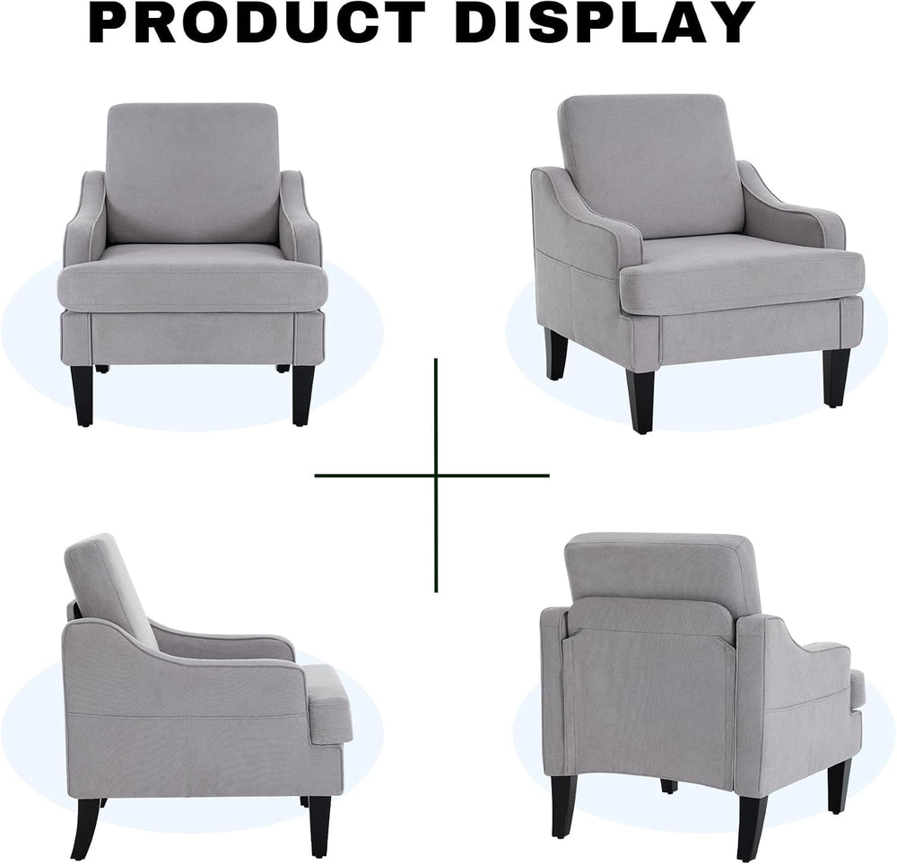 Set of 2 Accent Chair for Living Room,Mid-Century Arm Chair Fabric Living Roo...