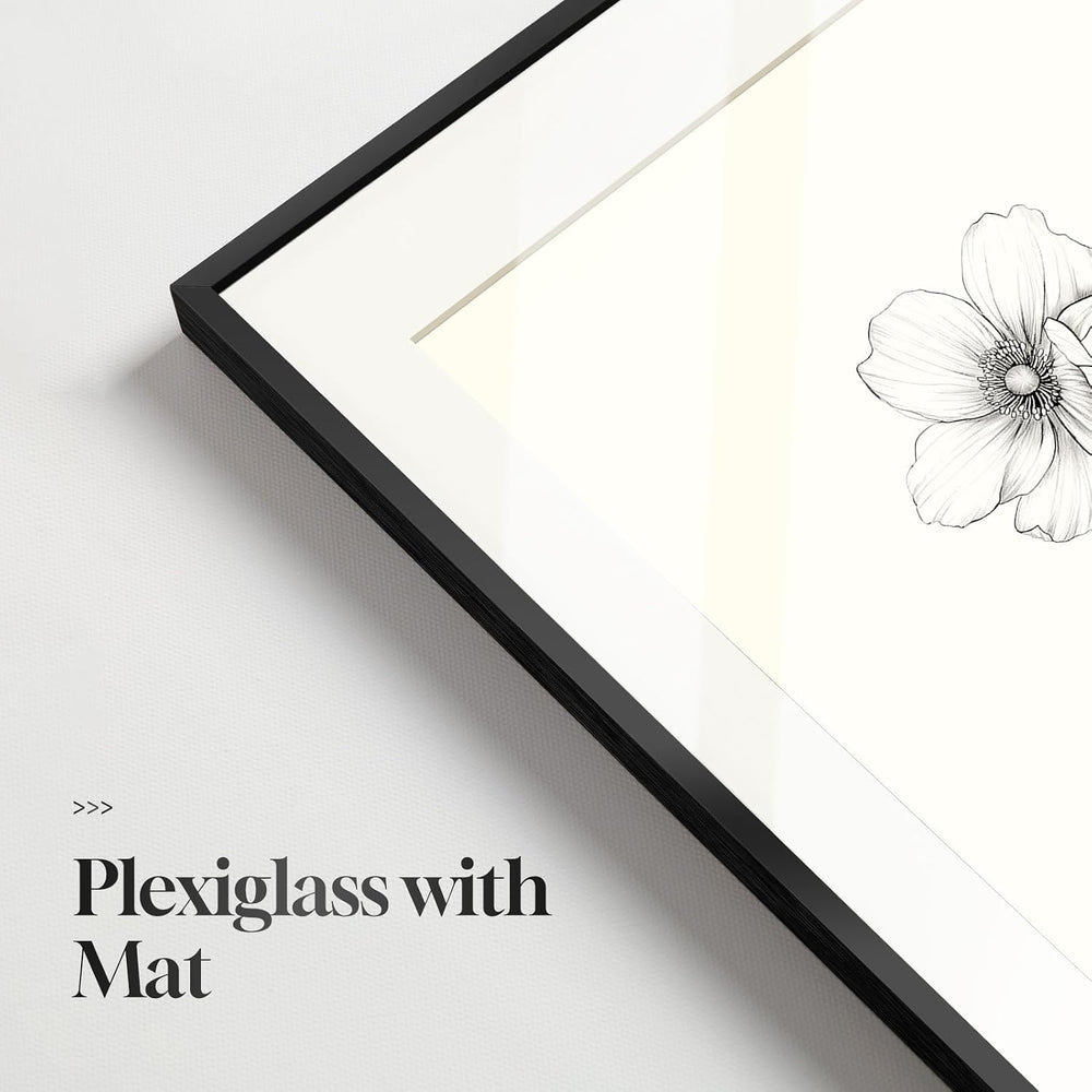 Framed Black and White Botanical Wall Art for Bathroom, 4 Piece 11x14 In