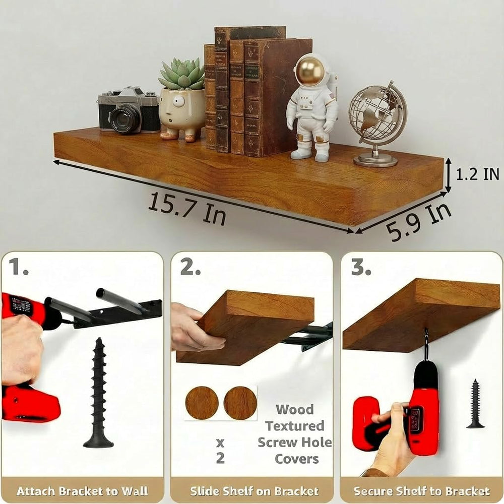 IAE Floating Wall Shelves 16 inch,Bathroom Shelving Wall Mounted,Teak