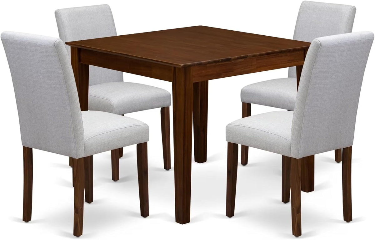 East West Furniture OXAB5-AWA-05 5 Piece Kitchen Table Set for Small Spaces Includes a Square Modern Dining Table and 4 Parson Kitchen Chairs, 36x36 Inch, Antique Walnut