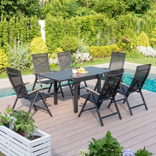Pellebant 7 Piece Outdoor Dining Set for 6, Aluminum Table & Foldable Chair