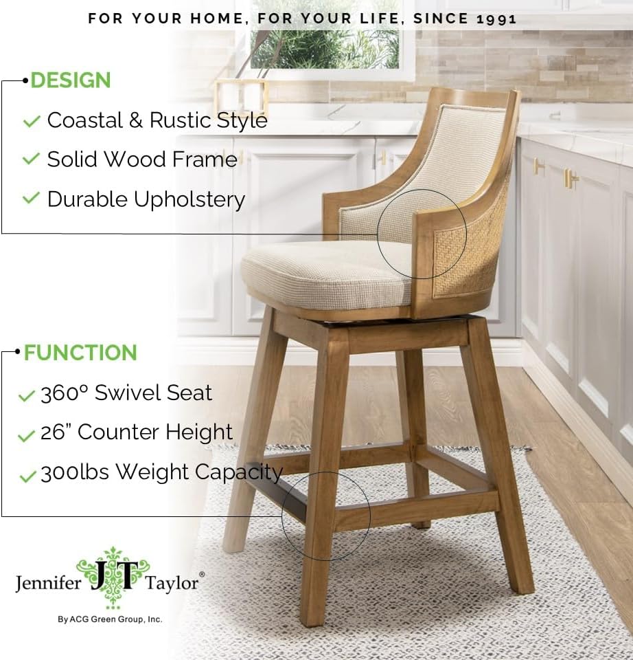 Jennifer Taylor Home Bahama 26" Cane Rattan High-Back Swivel Counter Sto...