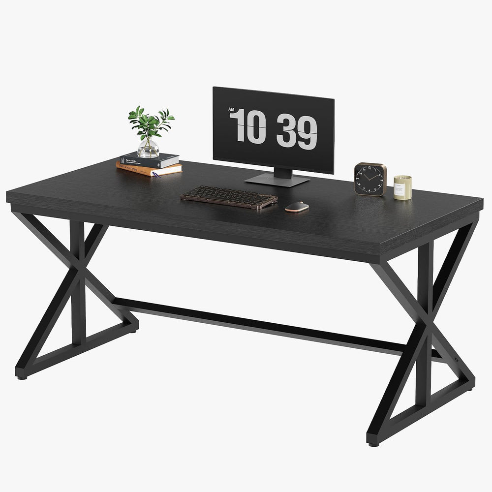 IBF Black Office Desk, Modern Wooden Metal Computer Desk in Office 47 Inch