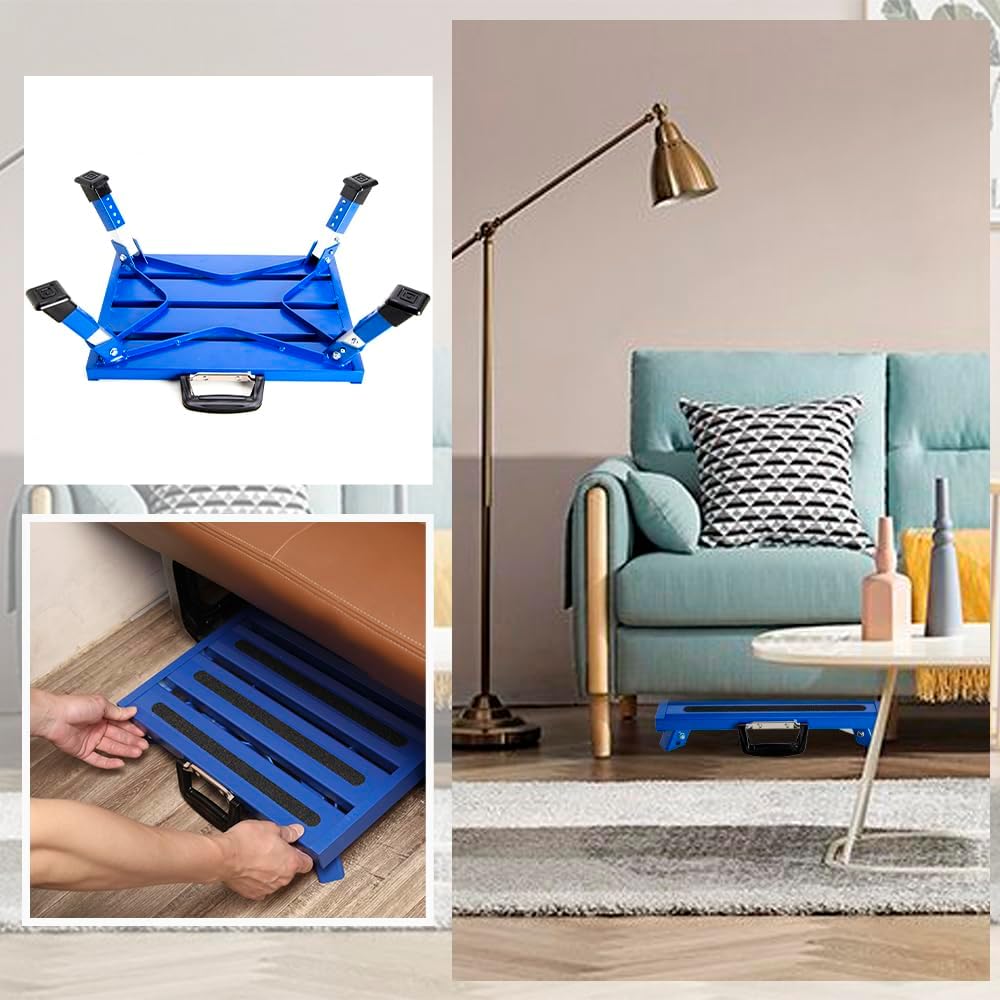 Homeon Wheels Adjustable RV Step Stool, Folding Aluminum Legs, Blue