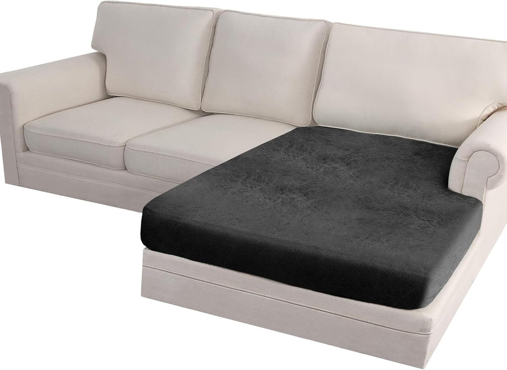 Sectional Couch Cushion Cover Leather-Look 1PC Stretch Chaise Seat Slipcover ...