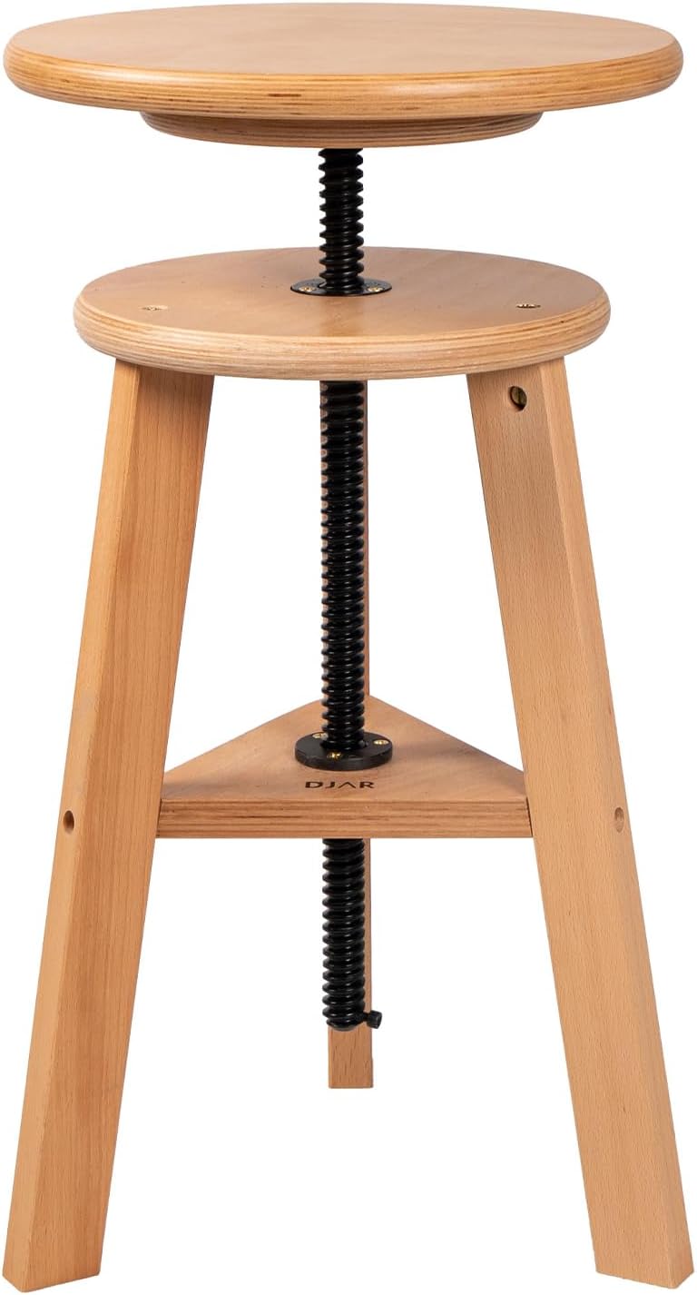 DJAR Wooden Drafting Stool with Adjustable Height for Art Studio, Natural