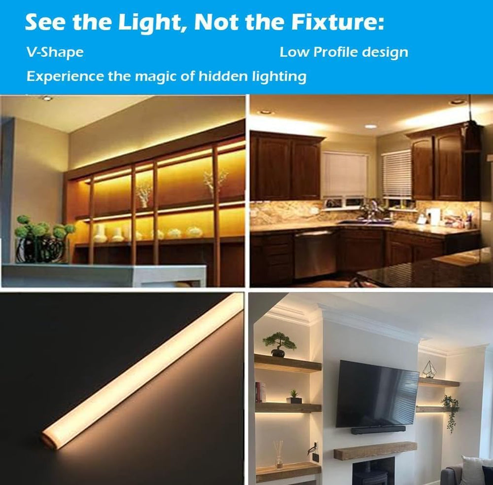 Cefrank Under Cabinet Lighting, 8-Pack 12in Linkable V-Shape LED Bars 3000K