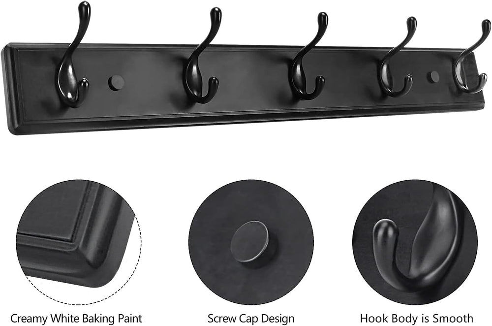Badiano Heavy Duty Wooden Coat Rack, Wall-Mounted Organizer, 24 Inch, Black